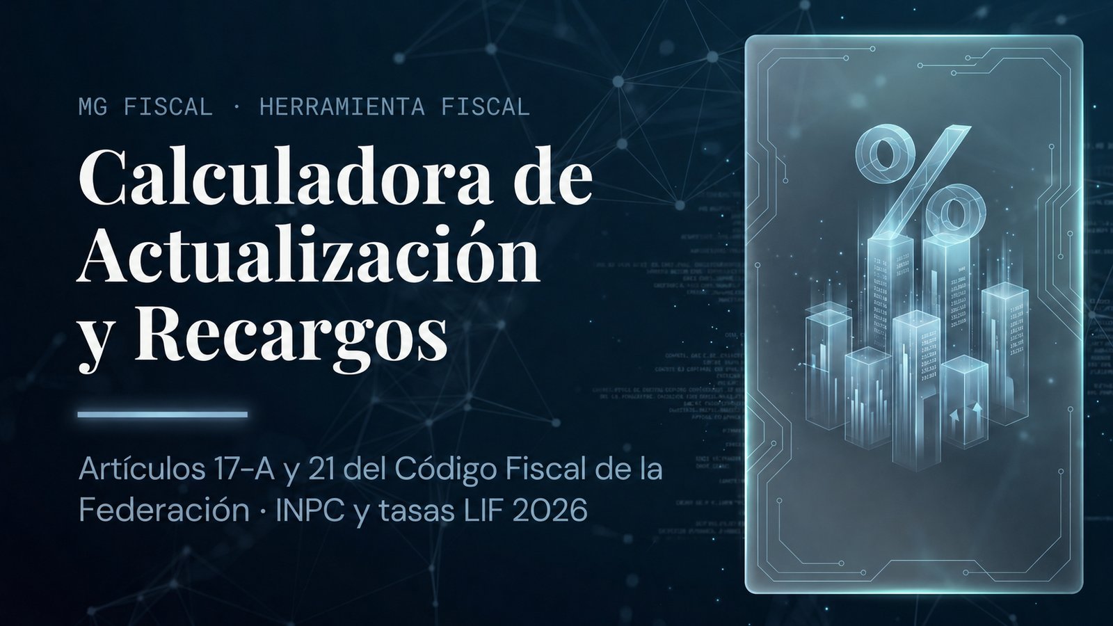 Calculadora de actualización y recargos — Art. 17-A y 21 CFF — MG Fiscal
